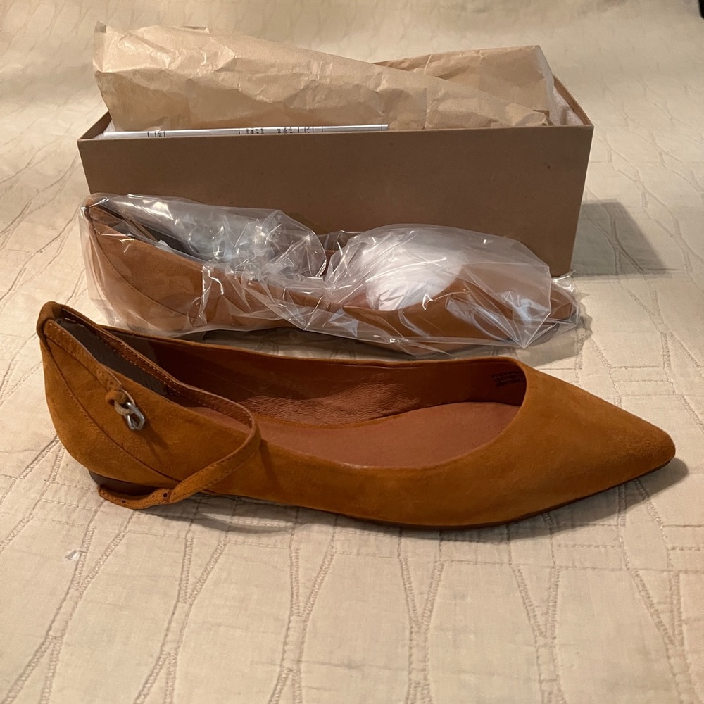 Madewell nib suede brown ankle flat skimmer size 10
